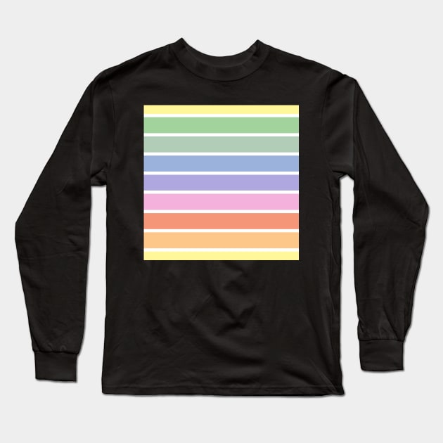 Vintage white and bright pastel rainbow stripes - horizontal Long Sleeve T-Shirt by bettyretro